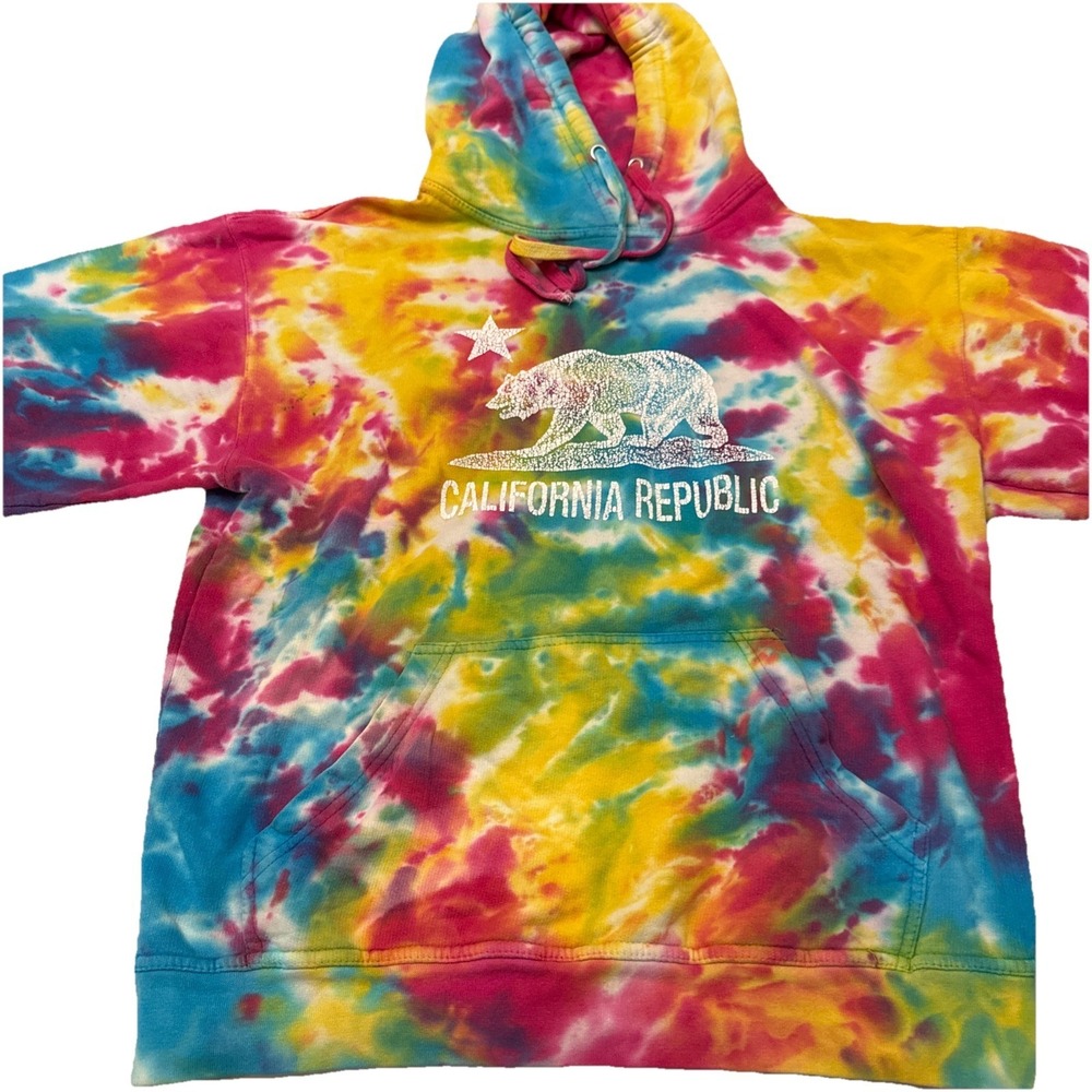 Jon Lauren Apparel Tie Dye‎ Multicolor Hoodie with Bear Graphic Size Medium